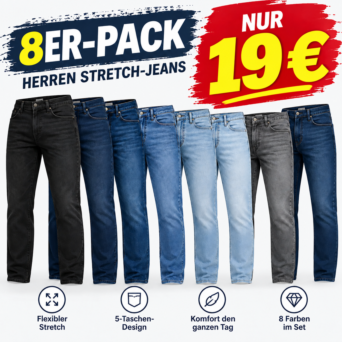 Herren Flex-Stretch Jeans – Slim Straight Fit mit 5 Taschen